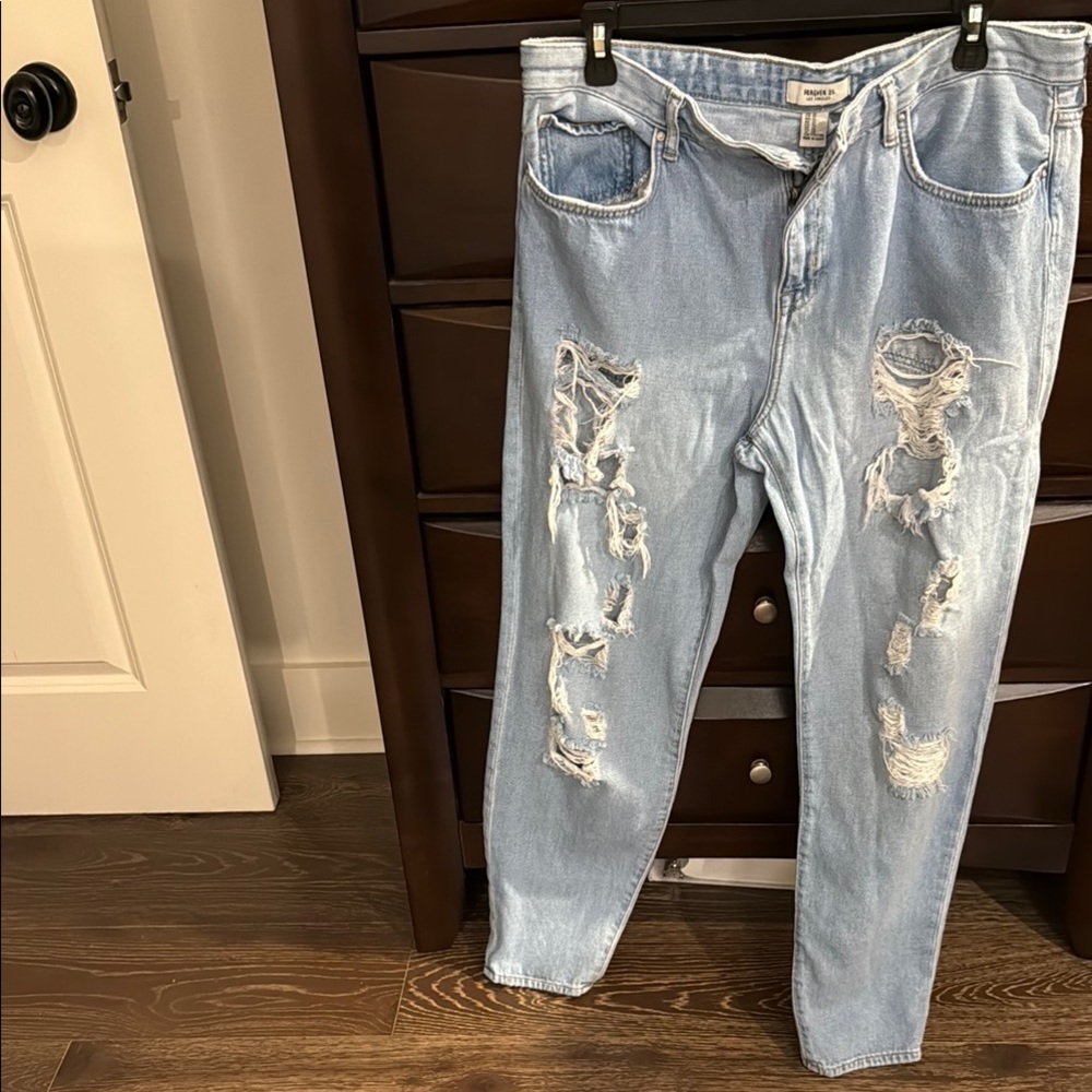 Forever 21 Blue Boyfriend Jeans with Distressed Details